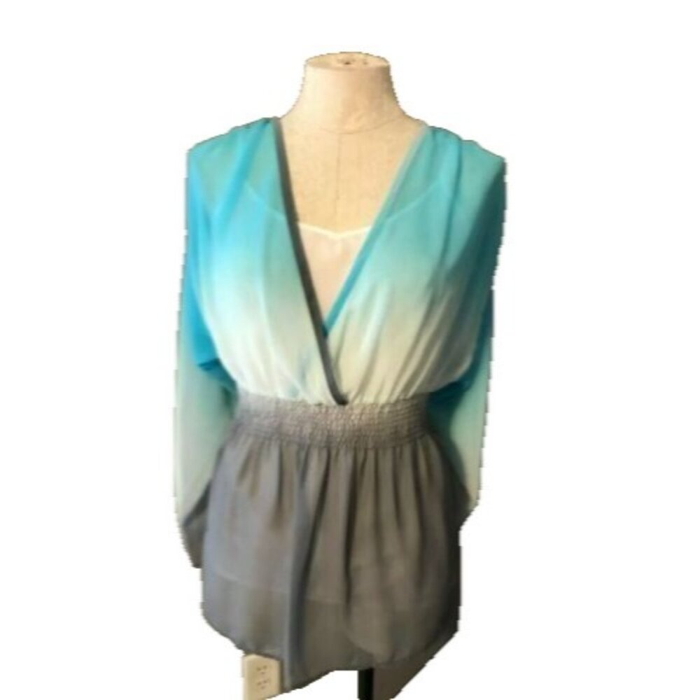 Soft Surroundings Blue White Gray Blouse Top & Cami M Romantic Fairy Sheer